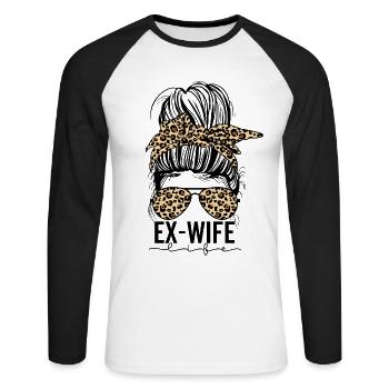 Ex Femme Messy Chignon Divorce Mariage Fin Guépard - T-shirt baseball manches longues Homme - blanc/noir - Devant - Nik (191cm)