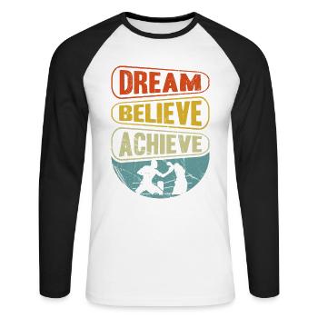 Dream Believe Achieve Boxing - Unisex Long Sleeve Baseball T-Shirt - white/black - Front - Nik (191cm)