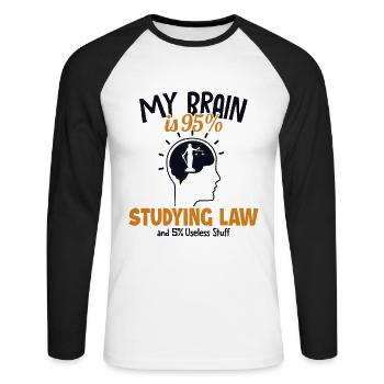 Mein Gehirn studiert zu 95% Jurastudenten - Unisex Baseballshirt langarm - Weiß/Schwarz - Vorne - Nik (191cm)