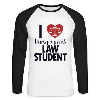 Ich liebe es, ein großartiger Jurastudent zu sein, der Rechtswissenschaften studiert - Unisex Baseballshirt langarm - Weiß/Schwarz - Vorne - Nik (191cm)
