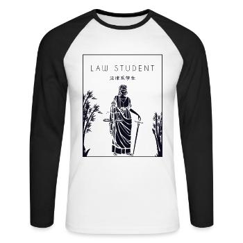 Étudiant en droit de l'Université chinoise de la faculté de droit Hanzi - T-shirt baseball manches longues Homme - blanc/noir - Devant - Nik (191cm)