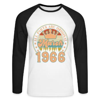 Mars 1966. Cadeau d’anniversaire mars 1966. March. - T-shirt baseball manches longues Homme - blanc/noir - Devant - Nik (191cm)