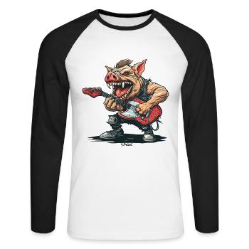 Heavy Rock Music Guitars Pig - Unisex Long Sleeve Baseball T-Shirt - white/black - Front - Nik (191cm)