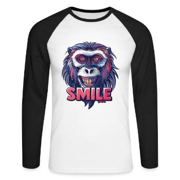 Souriez, singe, souriez - T-shirt baseball manches longues Homme - blanc/noir - Devant - Nik (191cm)