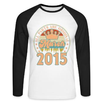 Mars 2015. Cadeau d’anniversaire mars 2015. March. - T-shirt baseball manches longues Homme - blanc/noir - Devant - Nik (191cm)