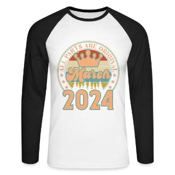 Mars 2024. Cadeau d’anniversaire mars 2024. March. - T-shirt baseball manches longues Homme - blanc/noir - Devant - Nik (191cm)