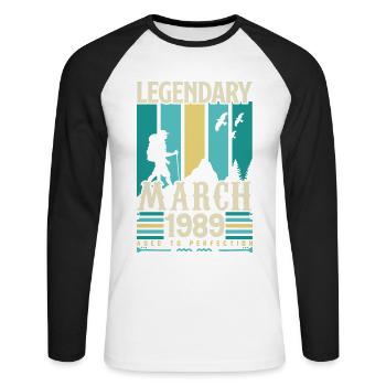 March 1989 Anniversary, March 1989 Vintage Gift. - Unisex Long Sleeve Baseball T-Shirt - white/black - Front - Nik (191cm)