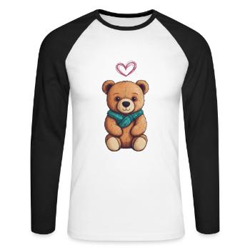 Teddy Bear Cartoon with Heart Teddy Bear Cute - Unisex Long Sleeve Baseball T-Shirt - white/black - Front - Nik (191cm)