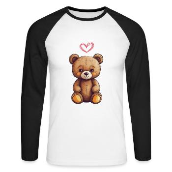 Teddy Bear Cartoon with Heart Teddy Bear Cute - Unisex Long Sleeve Baseball T-Shirt - white/black - Front - Nik (191cm)