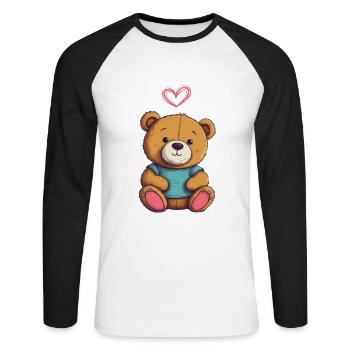 Teddy Bear Cartoon with Heart Teddy Bear Cute - Unisex Long Sleeve Baseball T-Shirt - white/black - Front - Nik (191cm)
