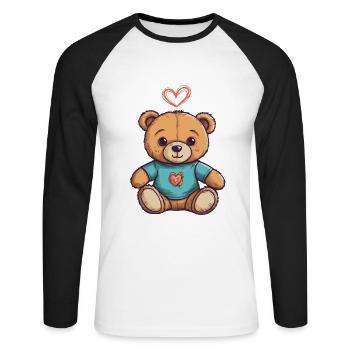 Teddy Bear Cartoon with Heart Teddy Bear Cute - Unisex Long Sleeve Baseball T-Shirt - white/black - Front - Nik (191cm)