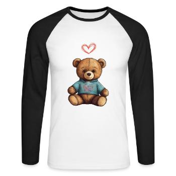 Teddy Bear Cartoon with Heart Teddy Bear Cute - Unisex Long Sleeve Baseball T-Shirt - white/black - Front - Nik (191cm)