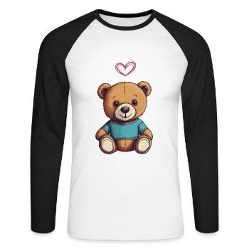Teddy Bear Cartoon with Heart Teddy Bear Cute - Unisex Long Sleeve Baseball T-Shirt - white/black - Front - Nik (191cm)