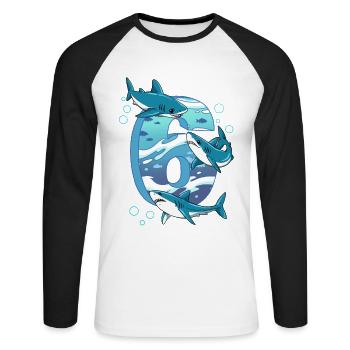 Requin du 6e anniversaire - T-shirt baseball manches longues Homme - blanc/noir - Devant - Nik (191cm)