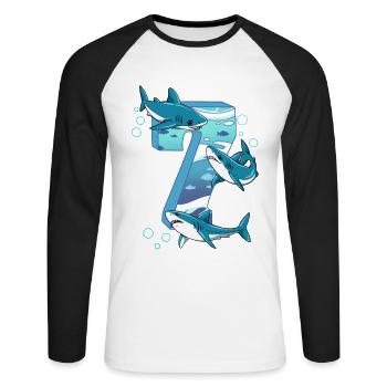 Requin du 7e anniversaire - T-shirt baseball manches longues Homme - blanc/noir - Devant - Nik (191cm)