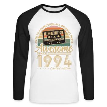 Jahrgang 1994 Geburtstagsgeschenk Geboren 1994 - Unisex Baseballshirt langarm - Weiß/Schwarz - Vorne - Nik (191cm)