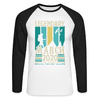 Anniversaire Mars 2020,cadeau Vintage mars 2020. - T-shirt baseball manches longues Homme - blanc/noir - Devant - Nik (191cm)