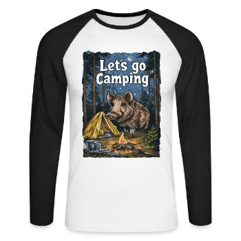 Lets Go Camping Wild Boar Adventure Camping - Unisex Long Sleeve Baseball T-Shirt - white/black - Front - Nik (191cm)