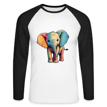 Éléphant Coloré Mignon Éléphant Bébé Mandala Hindi - T-shirt baseball manches longues Homme - blanc/noir - Devant - Nik (191cm)