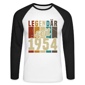 Legendary Since 1954 Vintage Birthday Gift - Unisex Long Sleeve Baseball T-Shirt - white/black - Front - Nik (191cm)