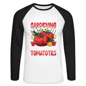 J’adore jardiner à partir de ma tête Tomates - T-shirt baseball manches longues Homme - blanc/noir - Devant - Nik (191cm)