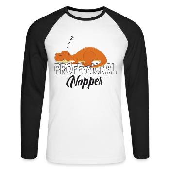 Professinonal Napper Dinosaurier Dino Trex Dino - Unisex Baseballshirt langarm - Weiß/Schwarz - Vorne - Nik (191cm)