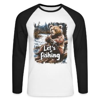 Let's Go Fishing Bear Fishing Fishing - Unisex Long Sleeve Baseball T-Shirt - white/black - Front - Nik (191cm)