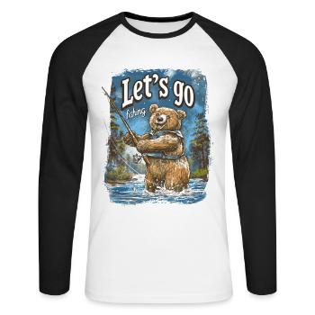 Let's Go Fishing Bear Fishing Fishing - Unisex Long Sleeve Baseball T-Shirt - white/black - Front - Nik (191cm)