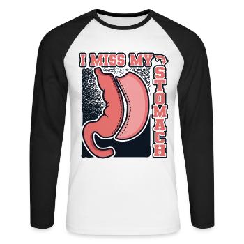 Mon estomac Bypass gastrique bariatrique me manque - T-shirt baseball manches longues Homme - blanc/noir - Devant - Nik (191cm)