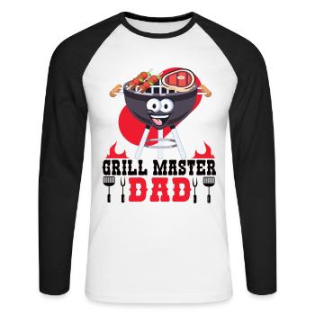 Grillmaster Papa BBQ Grill Griller Barbecue Fumoir - T-shirt baseball manches longues Homme - blanc/noir - Devant - Nik (191cm)