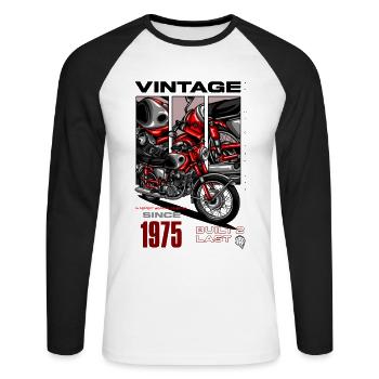 Vintage Motorcycle Bikers Motorbike Birthday 1975 - Unisex Long Sleeve Baseball T-Shirt - white/black - Front - Nik (191cm)