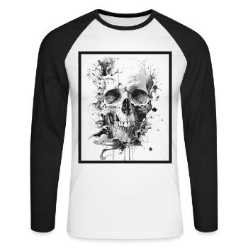 Skull skull abstract art - Unisex Long Sleeve Baseball T-Shirt - white/black - Front - Nik (191cm)