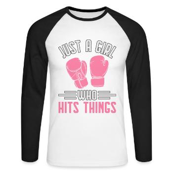 Nur ein Mädchen, das Dinge trifft - Unisex Baseballshirt langarm - Weiß/Schwarz - Vorne - Nik (191cm)