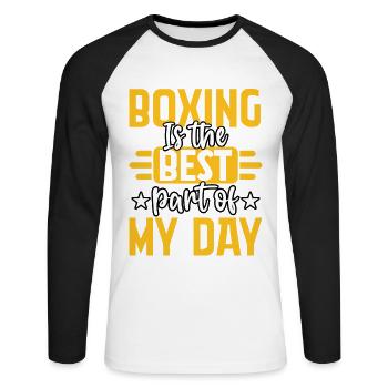 Boxen ist der beste Teil meines Tages - Unisex Baseballshirt langarm - Weiß/Schwarz - Vorne - Nik (191cm)