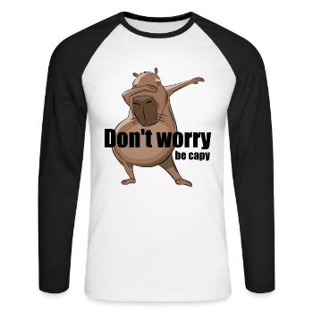 Don't worry be Capy - Capybara dabbing - Unisex Long Sleeve Baseball T-Shirt - white/black - Front - Nik (191cm)