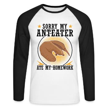 Anteater has eaten homework - Unisex Long Sleeve Baseball T-Shirt - white/black - Front - Nik (191cm)