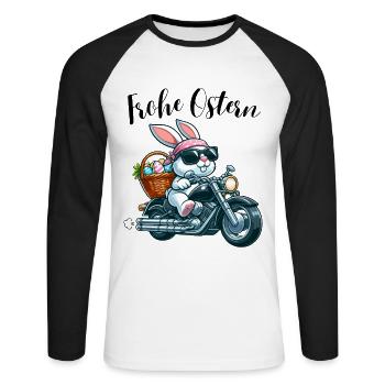 Joyeux lapin de Pâques lapin de Pâques moto cool drôle - T-shirt baseball manches longues Homme - blanc/noir - Devant - Nik (191cm)