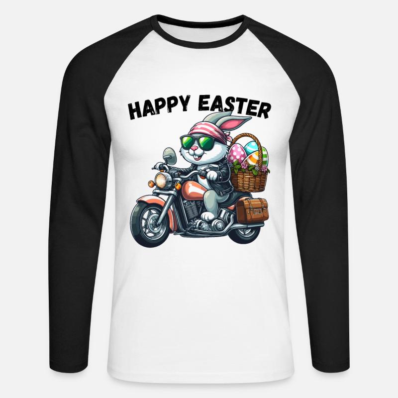 Happy Easter Bunny Motorcycle Cool Biker Easter Bunny - Unisex Long Sleeve Baseball T-Shirt - white/black