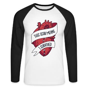 This Scar Means I Survived Transplant Open Heart - Unisex Long Sleeve Baseball T-Shirt - white/black - Front - Nik (191cm)