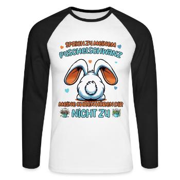 Ostern Osterhase von hinten Ostereier suchen Hasen - Unisex Baseballshirt langarm - Weiß/Schwarz - Vorne - Nik (191cm)