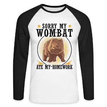 Wombat hat meine Hausaufgaben Beuteltier - Unisex Baseballshirt langarm - Weiß/Schwarz - Vorne - Nik (191cm)