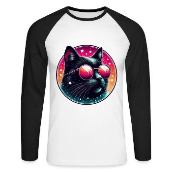 Chat Lunettes de soleil des années 80 Neon Cool Cat Fan Drôle - T-shirt baseball manches longues Homme - blanc/noir - Devant - Nik (191cm)