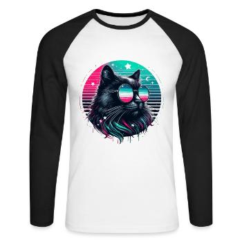 Chat chats néon Cool noir 80 ' s chat maman Fun - T-shirt baseball manches longues Homme - blanc/noir - Devant - Nik (191cm)