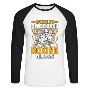 When life gets tough put on your Boxing Gloves - Unisex Long Sleeve Baseball T-Shirt - white/black - Front - Nik (191cm)