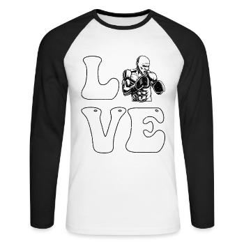 Liebe zum Boxen - Unisex Baseballshirt langarm - Weiß/Schwarz - Vorne - Nik (191cm)