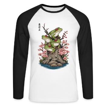 Japan Frosch Streetwear Aesthetic Vintage Design - Unisex Baseballshirt langarm - Weiß/Schwarz - Vorne - Nik (191cm)