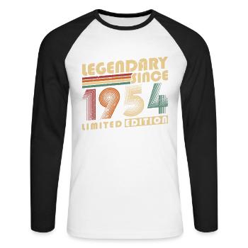 Legendary Since 1954 Vintage Birthday Gift - Unisex Long Sleeve Baseball T-Shirt - white/black - Front - Nik (191cm)