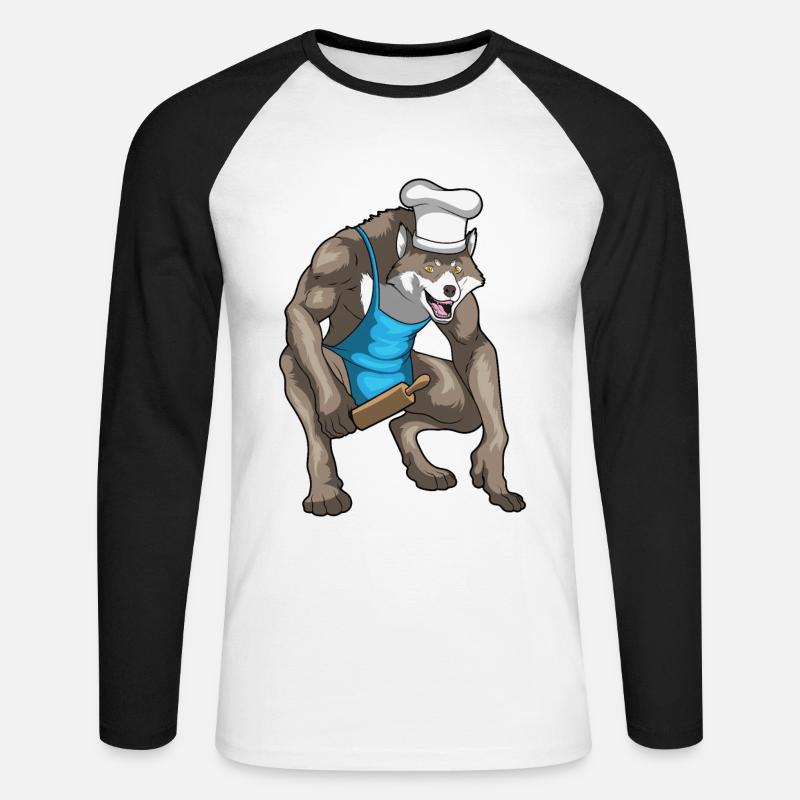 Werwolf Halloween Bäcker - Unisex Baseballshirt langarm - Weiß/Schwarz