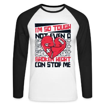 Not Even A Broken Heart Can Stop Me Open Heart - Unisex Long Sleeve Baseball T-Shirt - white/black - Front - Nik (191cm)