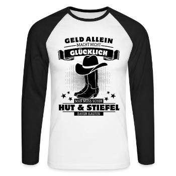 Geld allein macht nicht glücklich - Linedance - Unisex Baseballshirt langarm - Weiß/Schwarz - Vorne - Nik (191cm)